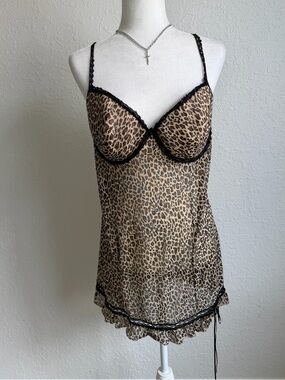 Rampage Leopard Print Chemise with Black Trim